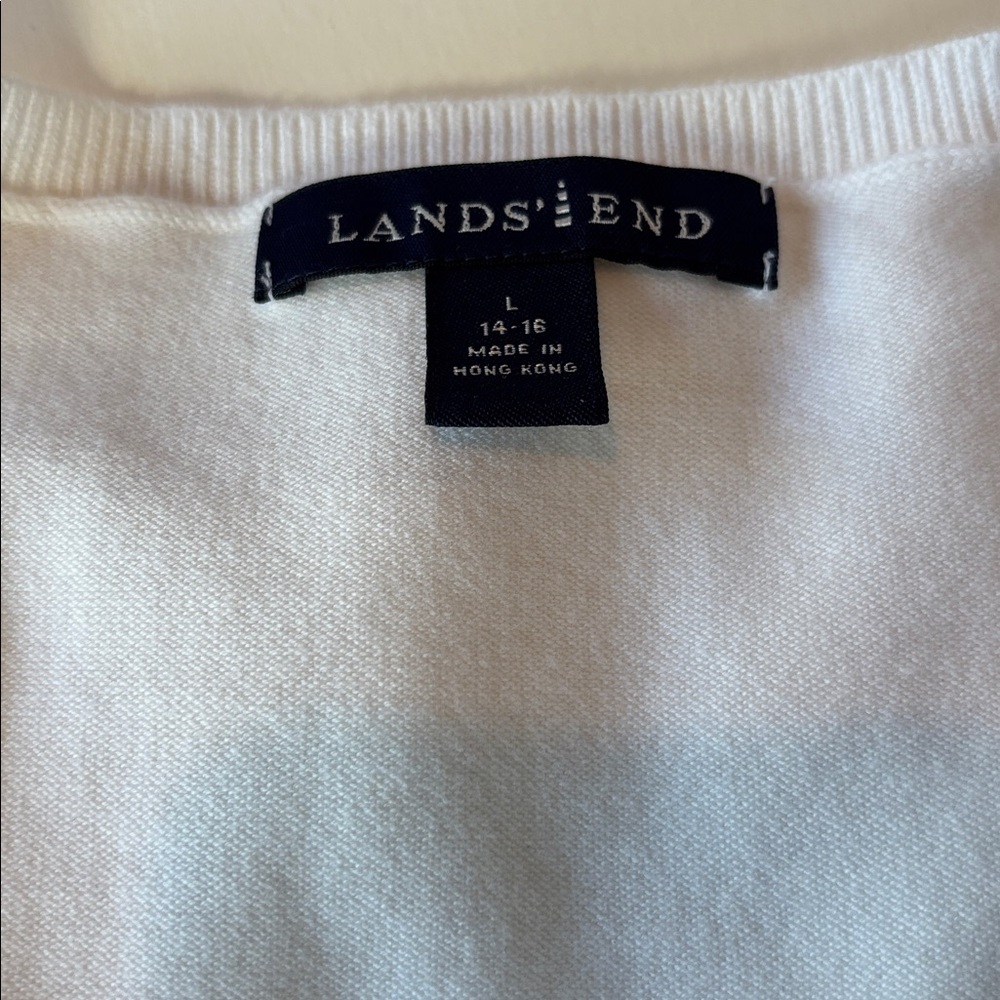TWO! Lands’ End 3/4 Sleeve V-Neck Cotton Sweater Classics in White and Green - Picture 3 of 8